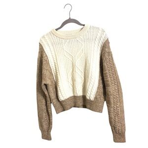 Iris & Ink Cream Tan Colorblock Lambswool Blend‎ Sweater Large